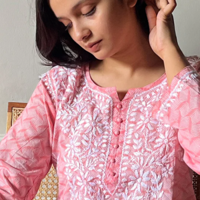 Elegant Chikan Kurti for Women - Lucknowi Chikankari by Nazrana Chikan
